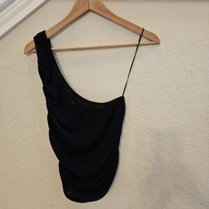 ELODI One Shoulder Shirred Side Cropped Top Women's Large